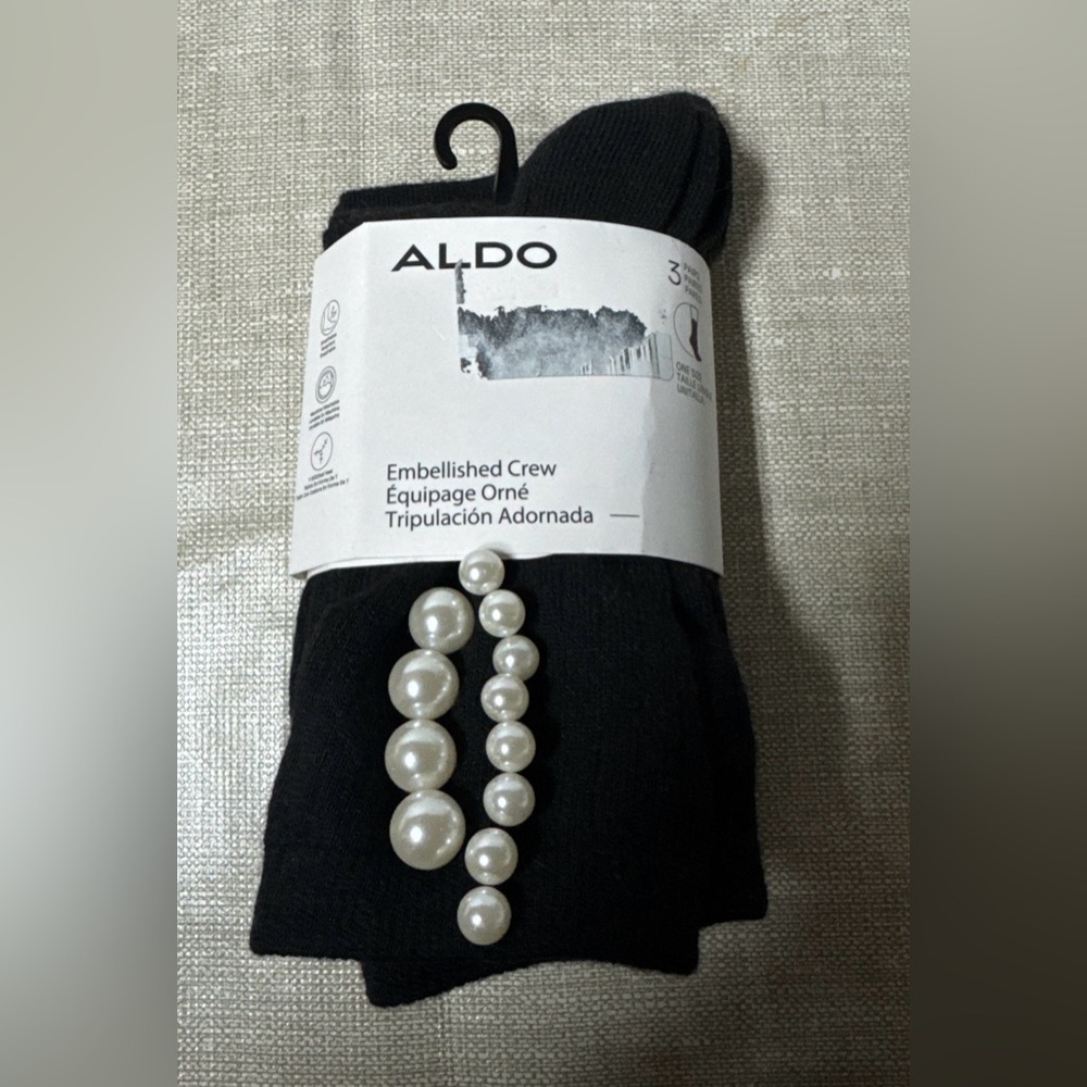 3 Pairs Women Aldo Black Pearl-Accent Socks